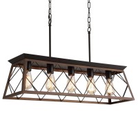 Qs Farmhouse Rustic Chandelier Light Fixtures Bronze 5 Lights Linear Rectangular Chandelier Pendant Light Fixtures For Dining R