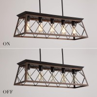 Qs Farmhouse Rustic Chandelier Light Fixtures Bronze 5 Lights Linear Rectangular Chandelier Pendant Light Fixtures For Dining R