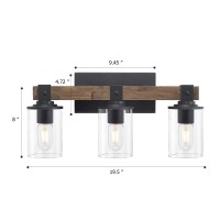 Drnanlit Wood Vanity Lights 3Light Farmhouse Bathroom Lighting Fixtures With Clear Glass Shade Industrial Vintage Rustic Wall L