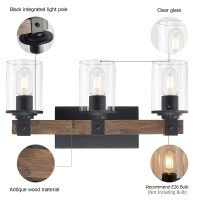 Drnanlit Wood Vanity Lights 3Light Farmhouse Bathroom Lighting Fixtures With Clear Glass Shade Industrial Vintage Rustic Wall L