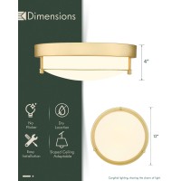 Cargifak Flush Mount Light Fixture 12 Inch 2Light Modern Ceiling Light With Brass Gold Finish For Hallway Kitchen Laundry Bedr