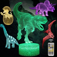 Exoohouo Dinosaur Night Lights For Boy 5 Patterns 3D Led Illusion Lamp 7 Color Changingtimertouchdimmer Dino Toy Gift Chri