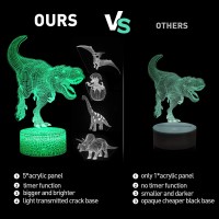 Exoohouo Dinosaur Night Lights For Boy 5 Patterns 3D Led Illusion Lamp 7 Color Changingtimertouchdimmer Dino Toy Gift Chri