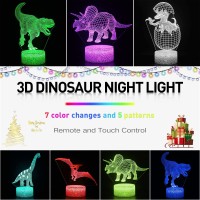 Exoohouo Dinosaur Night Lights For Boy 5 Patterns 3D Led Illusion Lamp 7 Color Changingtimertouchdimmer Dino Toy Gift Chri