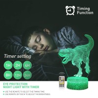 Exoohouo Dinosaur Night Lights For Boy 5 Patterns 3D Led Illusion Lamp 7 Color Changingtimertouchdimmer Dino Toy Gift Chri