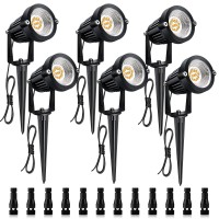 Mutois 7W Low Voltage Led Landscape Lights With Connectors Outdoor 12V Super Warm White (900Lm) Waterproof Garden Pathway Lights Wall Tree Flag Spotlights With Spike Stand (6 Pack With Connector)