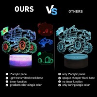 Monster Truck Night Light 3D Led Illusion Lamp 7 Color Changing With Remote Dimmable Room Decor For Boys Kids Grandson Birthday