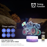 Monster Truck Night Light 3D Led Illusion Lamp 7 Color Changing With Remote Dimmable Room Decor For Boys Kids Grandson Birthday