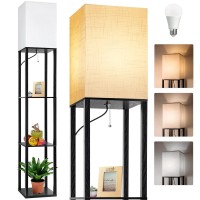 Dott Arts Floor Lamp With Shelves, Shelf Lamps With 3 Color Temperature Led Bulb,Storage Wood Texture Modern, Display Standing Lamp For Living Room,Office, Bedroom