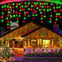 Xurisen 66Ft Christmas Lights Decorations Outdoor, 640 Led 8 Modes Curtain Fairy Lights With 120 Drops,Plug In Waterproof Timer Memory Function For Christmas Holiday Wedding Party Decor (Red+Green)