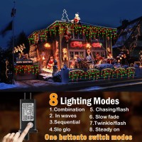 Xurisen 66Ft Christmas Lights Decorations Outdoor, 640 Led 8 Modes Curtain Fairy Lights With 120 Drops,Plug In Waterproof Timer Memory Function For Christmas Holiday Wedding Party Decor (Red+Green)