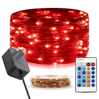 Ruichen Fairy Lights Plug In 33 Ft 100 Led Copper Wire Dimmable String Lights With Remote, Red