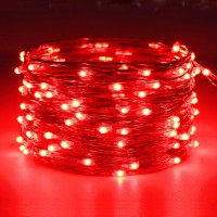 Ruichen Fairy Lights Plug In 33 Ft 100 Led Copper Wire Dimmable String Lights With Remote, Red