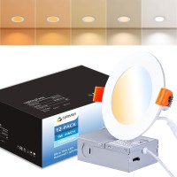 Cycevsun Recessed Lighting 4 Inch Canless Wafer Pot Lights Dimmable 5 Color Selectable 9W 120V Ic Wet Rated Etl 12 Pack