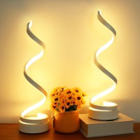 Besketie Modern Table Lamp Set Of 2, Dimmable Spiral Table Lamps For Nightstand, 12W Led Desk Lamp 3 Color 10 Brightness Level Bedside Lamps Desk Light Office Lamp For Bedroom, Living Room (White)