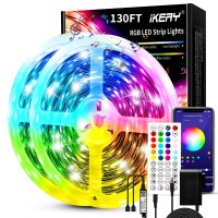 Ikery Led Strip Lights 130Ft,Music Sync Color Changing Led Strip Lights,Smart App + Remote Control,Ultra-Long 5050 Rgb Lights For Room Home Decor, Party Decoration (2 Rolls Of 65Ft)