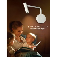 Zerouno Wall Mounted Reading Light For Bedroom Hardwired Sconce With Switch On/Off Modern 3000K Bedside Swing Arm Wall Lamp (White)