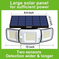 Intelamp Solar Outdoor Lights,3 Heads Motion Sensor Lights With Dual Sensors Ip65 Waterproof Led Solar Flood Lights Outdoor Wall Lights 270