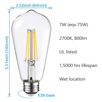 Torchstar St64 Dusk To Dawn Light Bulbs, Vintage Led Edison Bulbs, 7W Equivalent 75W, Ul Listed, Auto On/Off Automatic Light Bulbs For Outside, E26 Base, Clear Glass, 2700K Soft White, Pack Of 6