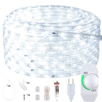 Isuerfy 80Ft Dimmable Led Rope Light Cuttable Waterproof Indoor Outdoor Clear Tube Light Rope 864 Daylight Leds 110V 6000K Fle