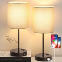 ?Upgraded?Set Of 2 Touch Beige Table Lamps With 2 Usb Ports & Ac Outlet, 3-Way Dimmable Bedside Nightstand Lamps For Living Room Nursery Office Bedroom, 800 Lumens 2700K Warm Bulbs Included