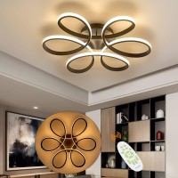 Xemqener Led Dimmable Ceiling Light With Flower Shape, Modern Creativity Chandelier With Remote Control, Flush Mount Ceiling Lamp For Living Room Bedroom Dining Room Balcony, Black, 52W, 2800-6000K