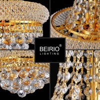 Beirio 8Lights Golden Finish Classic Empire Style Small Mini K9 Crystal Chandelier Ceiling Light For Living Room Foyer Dining R