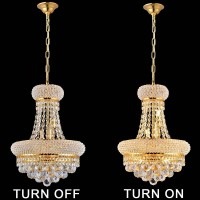 Beirio 8Lights Golden Finish Classic Empire Style Small Mini K9 Crystal Chandelier Ceiling Light For Living Room Foyer Dining R