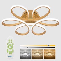 Xemqener Led Dimmable Ceiling Light With Flower Shape, Modern Creativity Chandelier With Remote Control, Flush Mount Ceiling Lamp For Living Room Bedroom Dining Room Balcony, Gold, 65W, 2800-6000K