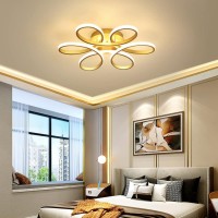 Xemqener Led Dimmable Ceiling Light With Flower Shape, Modern Creativity Chandelier With Remote Control, Flush Mount Ceiling Lamp For Living Room Bedroom Dining Room Balcony, Gold, 65W, 2800-6000K