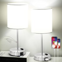 ???????? ?????? Set Of 2 Touch White Table Lamps With 2 Usb Ports & Ac Outlet, 3-Way Dimmable Bedside Nightstand Lamps For Bedroom Living Room Nursery , 800 Lumens 5000K Daylight Bulbs Included