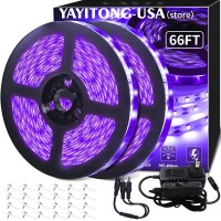 Yayit 66Ft/20M Led Black Light Strip Kit, 1200 Leds, 12V Flexible Blacklights Fixtures For Glow Party, Bedroom, Halloween, Body Paint, Birthday, Non-Waterproof