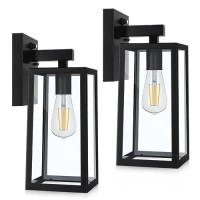 Shine Hai Dusk To Dawn Outdoor Wall Lantern, Exterior Wall Sconce Fixture With E26 Base Socket, Waterproof Wall Mount Lights, Wall Lamp With Glass Shade For Porch, Garage, Doorway, 2 Pack