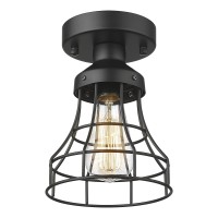 Vicnie 1Light Semi Flush Mount Ceiling Lights Industrial Ceiling Light Fixture With Retro Black Metal Cage Lampshade For Hallw