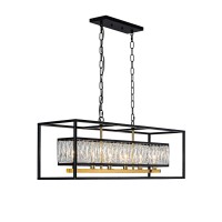 Vezzio Crystal Chandeliers For Dining Room, Rectangle 6-Light Modern Farmhouse Chandelier, Black Rectangular Chandelier Light Fixture For Kitchen Island(Ul Listed)