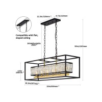 Vezzio Crystal Chandeliers For Dining Room, Rectangle 6-Light Modern Farmhouse Chandelier, Black Rectangular Chandelier Light Fixture For Kitchen Island(Ul Listed)