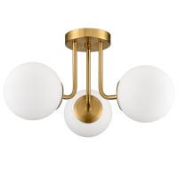 Shawnkey Modern Brass Gold 3Light Ceiling Light With Globe White Glass Shade Semi Flush Mount Ceiling Light For Living Room Hal