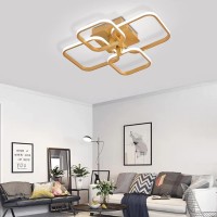 Xemqener Chandelier Ceiling Light, Modern Led Ceiling Lights With 4 Squares, Flush Mount Pendant Lighting Fixture For Living Room Bedroom Dining Room (Cool White Light, Gold, 6-10?)