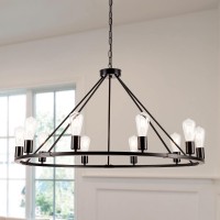 Brfaixla Black Dining Room Light Fixture Large 10-Light Farmhouse Ceiling Chandelier 39.4