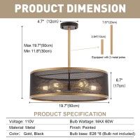 Brfaixla 197 Modern Chandelier Semi Flush Mount Ceiling Light Fixtures 6Light Black Gold Industrial Vintage Metal Mesh Drum