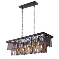 Wellmet Black Crystal Chandelier, 9-Light Modern Farmhouse Chandeliers Dining Room Lighting Fixture, Adjustable Retangle Hanging Ceiling Light For Living Room,Pool Table Light, Kitchen Island