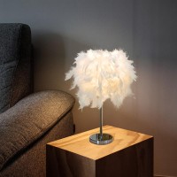 Mini White Feather Table Lamp Bedside Lamp Table Light Desk Feather Lampshade For Bedroom, Home Decoration, Photography Props, Style 1