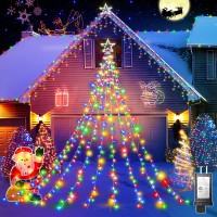 Outdoor Christmas Decorations Star Light,11.8 Ft 344 Led Waterfall Tree Lights With Topper Star String Lights Plug In ,8 Lighting Mode Christmas Star Lights For Party Home Holiday Decor(Multicolor)