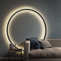 Zehuilt Wall Lights Indoor Led Ring Sconce Modern Aluminum Wall Lamp With Usb Plug Large Ring Bedground Lights Bedside Light 3 Color Temperature & 10 Brightness Level, For Living Room Bedroom, 60Cm