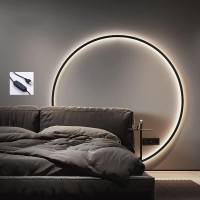 Zehuilt Wall Lights Indoor Led Ring Sconce Modern Aluminum Wall Lamp With Usb Plug Large Ring Bedground Lights Bedside Light 3 Color Temperature & 10 Brightness Level, For Living Room Bedroom, 60Cm