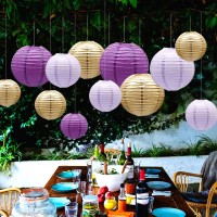 Round Chinese Paper Lanterns Decorative 14Pcs Wedding Birthday Party Valentines Day Baby Showers Decoration Violet