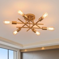 Aihying Semi Flush Mount Modern Ceiling Light Fixture, Gold 6-Light Retro Mid-Century Chandelier Light Fixture For Hallway Bedroom Dining Room Entryway Foyer