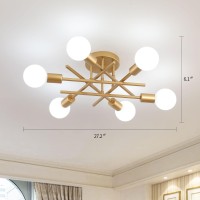 Aihying Semi Flush Mount Modern Ceiling Light Fixture, Gold 6-Light Retro Mid-Century Chandelier Light Fixture For Hallway Bedroom Dining Room Entryway Foyer