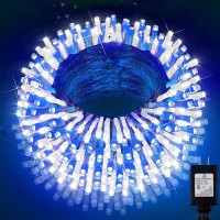 Knonew Outdoor Christmas Lights 500 Led 197Ft String Lights 8 Modes & Memory Fairy Light Plug In Waterproof Led String Lights For Xmas Yard Tree Wedding Party Holiday Decorations (White And Blue)