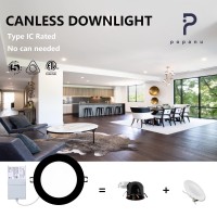 Popanu Led-Canless Downlight Recessed Lighting 6-Inch Ultra-Thin 5 Cct Adjustable Ceilling Light With Junction Box, 12W Color Temperature Selectable,2700-5000K Dimmable, 6 Pack, Black